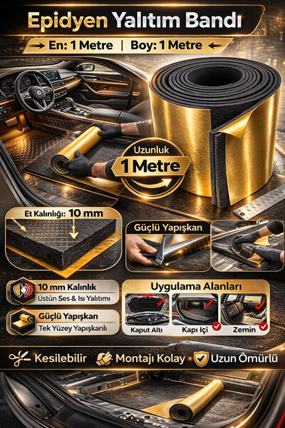 Badem10 Yapışkanlı Araç İçi Ses ve Isı Yalıtım Bandı 100 cm En 10 mm Kalınlık...