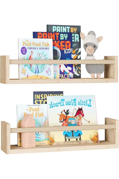 Arabest Wooden Floating Shelves for Kids Room, 2 Piece Set, Wall Book Shelf 1...
