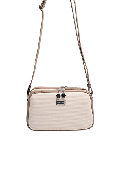 Silver Polo فضة وبولو SP899 للنساء حقيبة عابرة للجسم بيج-لاتيه على شكل قرص العسل