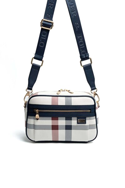 Silver Polo Silver & Polo Sp1280 Women's Crossbody Bag Plaid White-Navy Blue