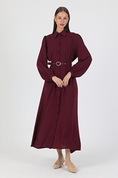 VAVİNOR Mono Belt Piece Dress - Burgundy