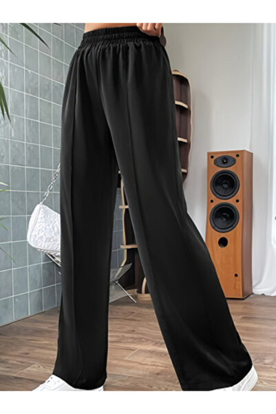 Take Two By Styli Black Elasticated Waistband Straight Leg Trousers