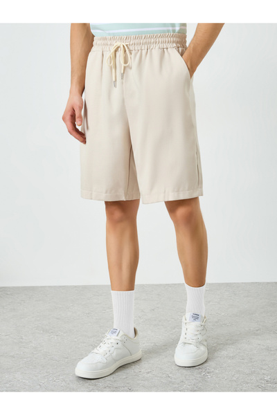 Take Two By Styli Men Beige Drawstring Waist Pocket Detail Shorts