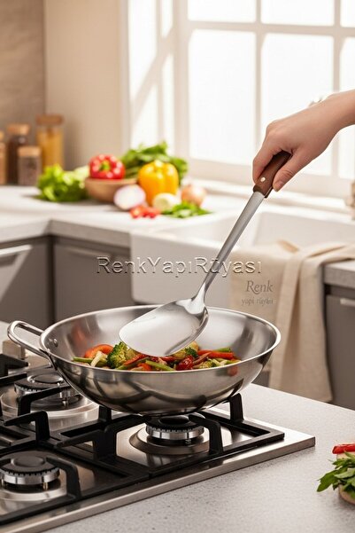 RENK YAPI RÜYASI بامبو ملعقة سباتولا من الستانلس ستيل من SAPLI لتقليب المعجنا...