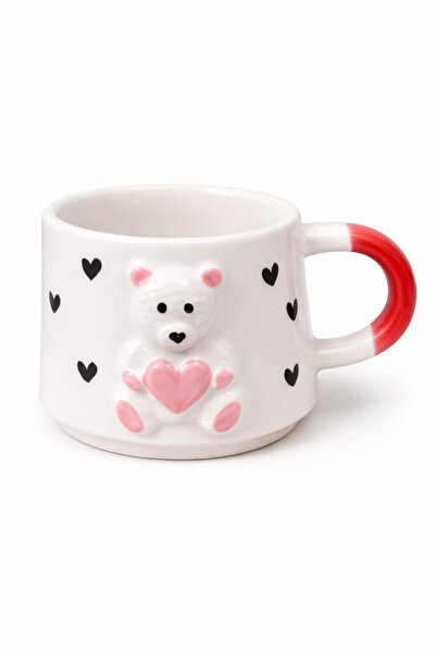 Casa Plus Kabartma Pembe Ayıcık Özel El İşi Seramik Kupa 200ml