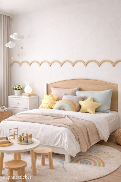 Daphne Sticker Ahşap Dalga Model Dekoratif Duvar Bordürü 2'li Set, Duvar Çıta...