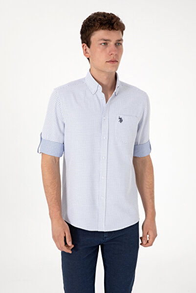 U.S. Polo Assn. Cămașă Bărbați Albastru Deschis Cu Model Și Logo Discret