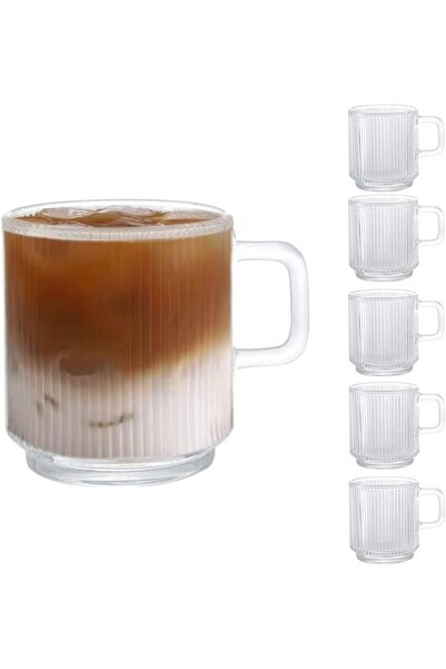 Arabest 6Pcs Glass Coffee Mugs, Clear Vertical Coffee Mugs, Transparent Tea C...