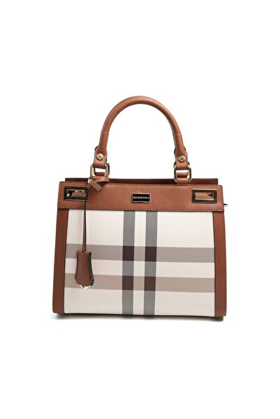 Silver Polo سيلفر آند بولو SP1174 نسائي حقيبة يد قماش منقش كريمي-تان