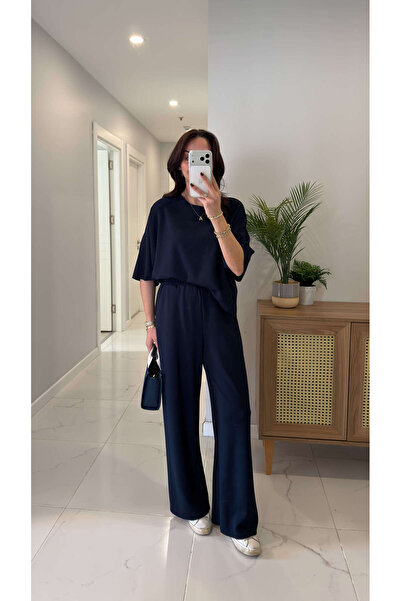 BİRCANÇİL Set bluză și pantaloni Osh Virasta bleumarin detaliu la cusătură