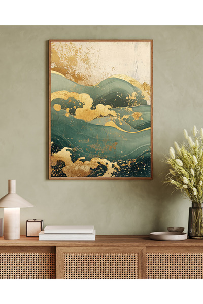 Tuba Decor Tablou într-o singură bucată cu ramă din lemn, serie de artă japandi