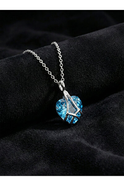 Roza Silver 925 Ayar Gümüş Rodyum Renk Akuamarin Taşlı Kafes Kalp Arkadaşlık ...