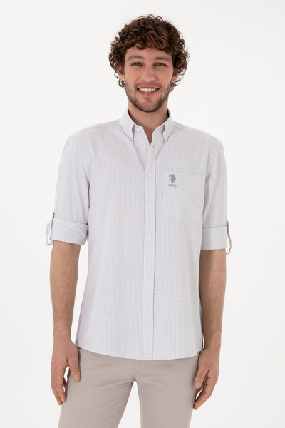 U.S. Polo Assn. Men's Pearl Grey Shirt With Functional Pocket And Embroidered...