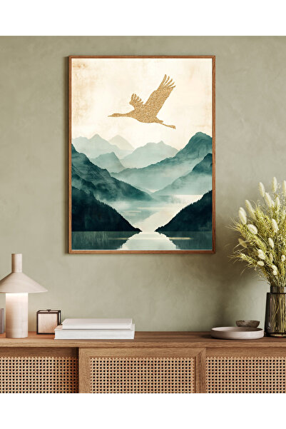 Tuba Decor Tablou într-o singură bucată cu ramă din lemn, serie de artă japandi