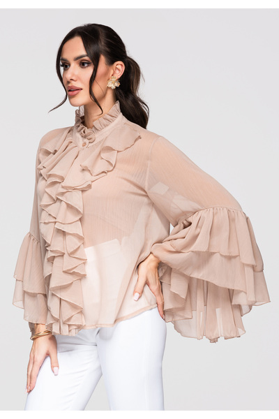 OMBRE Women's Elegant Shirt OW-SH-E0008 — Women's Blouse Ruffles, Casual Cut ...