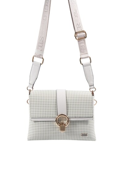 Silver Polo Ασημί & Polo SP1275 Γυναικεία τσάντα χιαστί Houndstooth καρό πράσ...