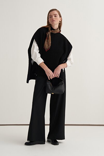 EBU Prive Women's Side Seam Detail Palazzo Pants Black