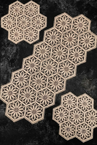 Çt Çeyizci Tekstil 3 Piece Living Room Coffee Table Set, Coffee Color Tablecl...