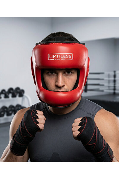 Limitless Fight Gear Full Face Headgear Red (Nose and Face Protection)