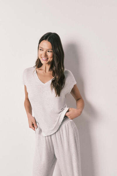 Women'secret بيجاما كابري من فيسكوز الرمادي الناعم