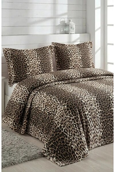 miar home perde tekstil Leopard Printed Li Double Pique Bedspread Set / Bedsp...