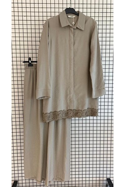 Armine Trend Modal Fabric Hidden Button Lace Detailed Hijab Top and Bottom Su...