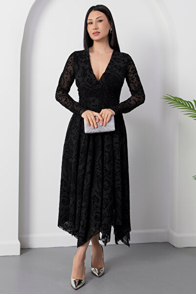 PULLIMM decolteu petrecut în V Rochie cu fustă stratificată Flock tul DKS1403