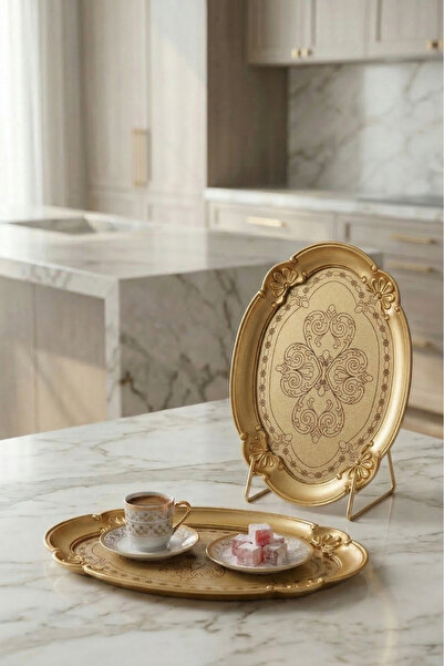 Sevinse Home Set of 6 Italian Rosewood Presentation Trays Gold