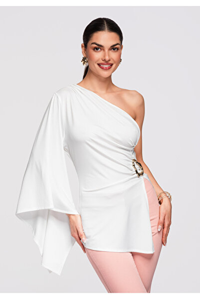 OMBRE Femei Cămașă Elegantă Asimetrică OW-SH-E0005 Alb