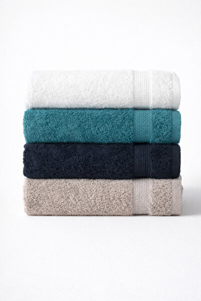 İQON 4-Piece Cotton Bath Towel Set White-Purple-Grey (50X110 cm)