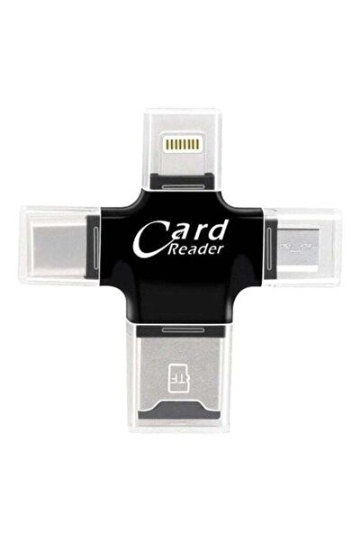 Generic قارئ بطاقات 4 في 1 Lightning Type-C Micro USB أسود