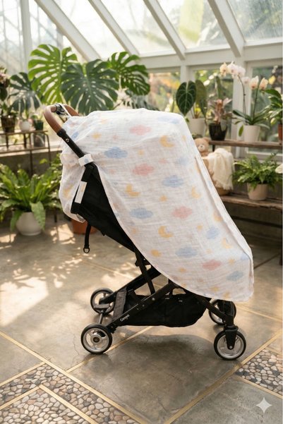 BeygeBaby 100% Cotton Tan Single-Layer Muslin Baby Stroller Cover
