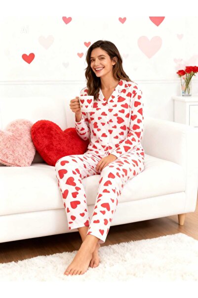 NiCe İç Giyim Λευκό χρώμα με σχέδιο καρδιάς Γιακάς πουκαμίσου Μιλάνο υφασμάτι...