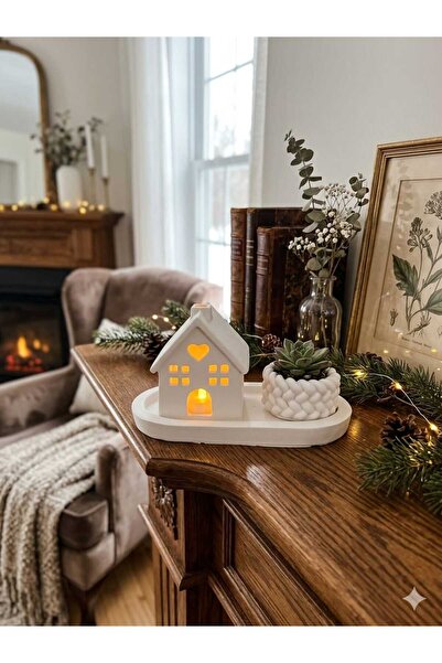 SCA CANDLE Dekoratif Mum Dekoratif Ev +Burgulu Kase +Tepsi Toplam 3 Parça P M...