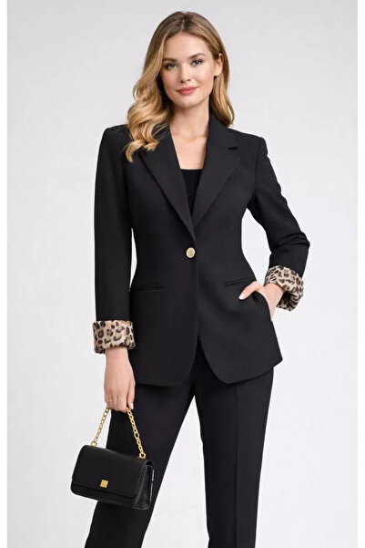 Coşkun GİYİM سترة نسائية أستاري منقوش سوداء 4584