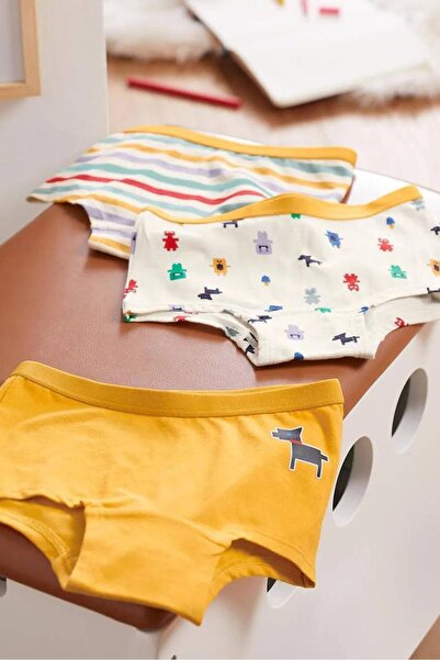 Tchibo Toddler Girls 3 Pcs Printed Panties Set, White and Yellow