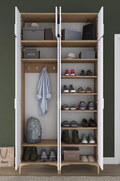 Rani Mobilya Rani EA161 Modern Portmanto 8 Kapaklı 8 Raflı 4 Askılı Ayakkabıl...