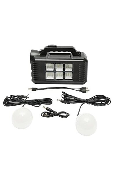 GDPLUS Kit de iluminare LED portabil cu 2 becuri/proiector, panou solar și ba...
