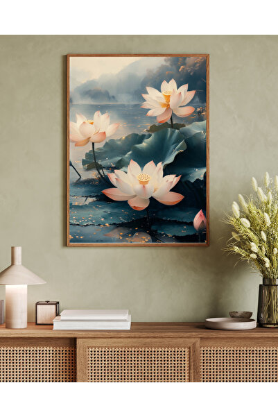 Tuba Decor Tablou într-o singură bucată cu ramă din lemn, serie de artă japandi