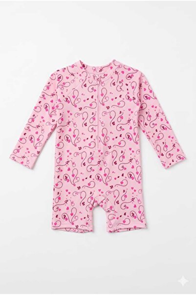 Beniizle Patterned Long Sleeve Baby Girl Swimsuit with Shorts