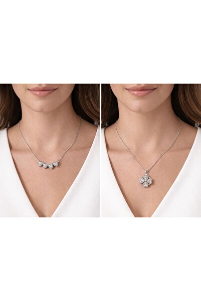 mirvia Paslanmaz Çelik Çoklu Kalp Kolye Zirkon Taşlı Kadın Kolye Gümüş Renk M...