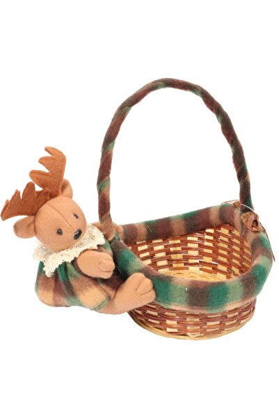 Goliat Coș oval de Crăciun cu ren de pluș 20x17x16cm, Culoare Maro Verde