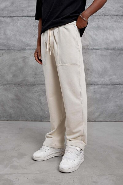 NOMARC Cream Kare Cep Basic Washable Sweatpants
