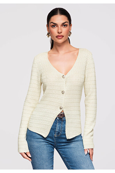 OMBRE Women's Elegant Cardigan OW-SWCD-0100 Knitted Ladies Yellow