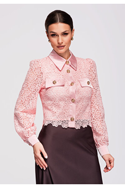 OMBRE Femei Cămașă Dantelă Elegantă OW-SH-E0030 Rose