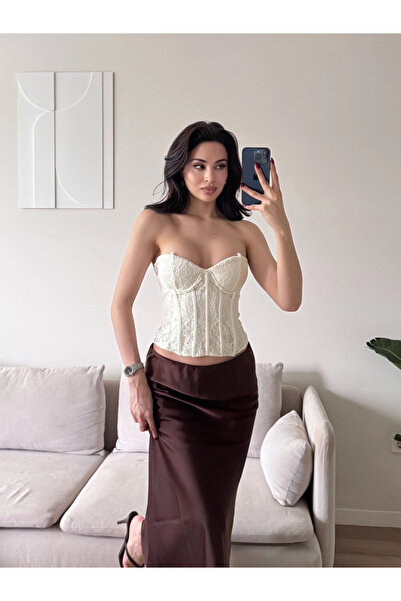 Zoom Butik Dantel İşlemeli Bel Korse Büstiyer - BEYAZ