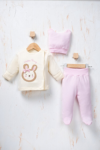 Rocha Baby Rocha Baby Happy Bunny Embroidered 3-Piece Set - Pants with Booties and Hat with Ears Set