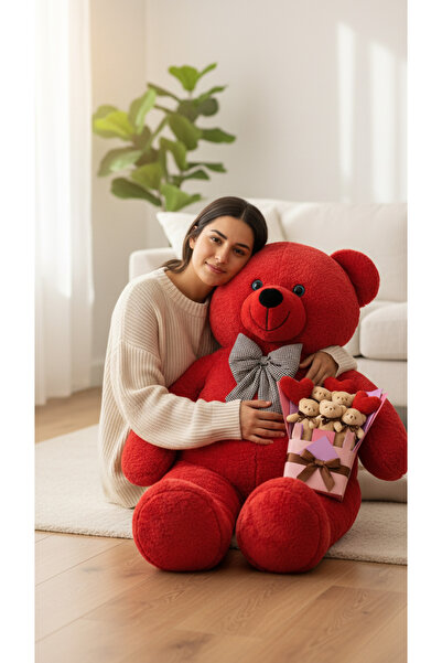 Özgüner Oyuncak 160 Büyük Boy Papyonlu Peluş Ayıcık ve Kalpli Ayıcık Buketi -...
