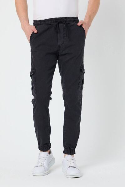 COOL TARZ بنطلون كارغو رجالي من أنثراسايت قصة ضيقة بدون أربطة، مع دنيم أربطة ...