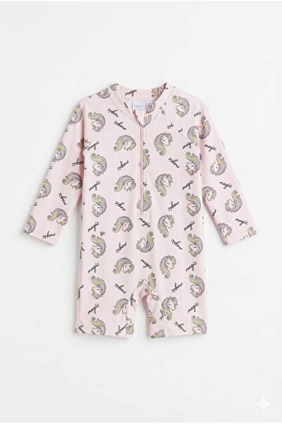 Beniizle Patterned Long Sleeve Baby Girl Swimsuit with Shorts